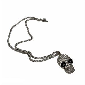 Rhinestone Skeleton Head Necklace Gothic Silver